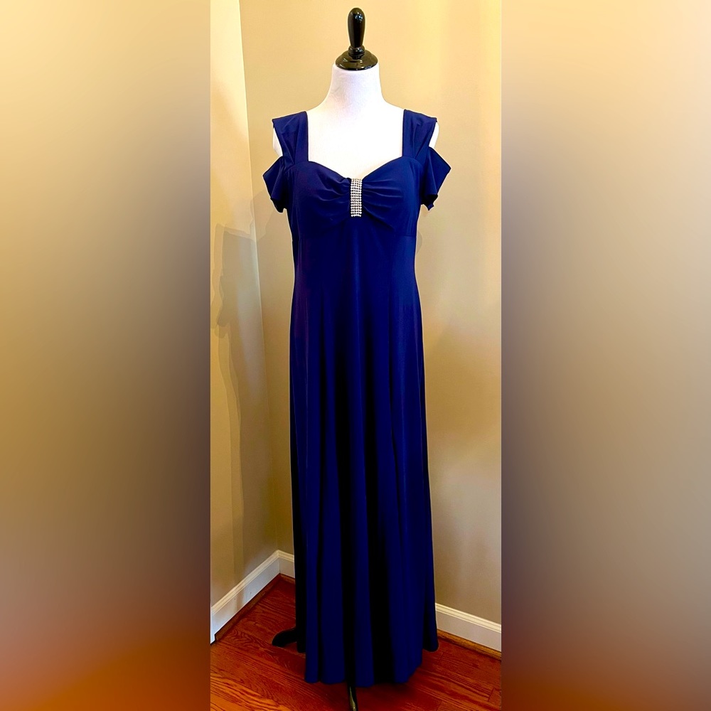 R&M Richards Formal Safire Blue gown with rhinestone embellishment